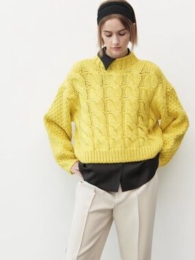 Bright Yellow Cable Knit Sweater by Zara | small